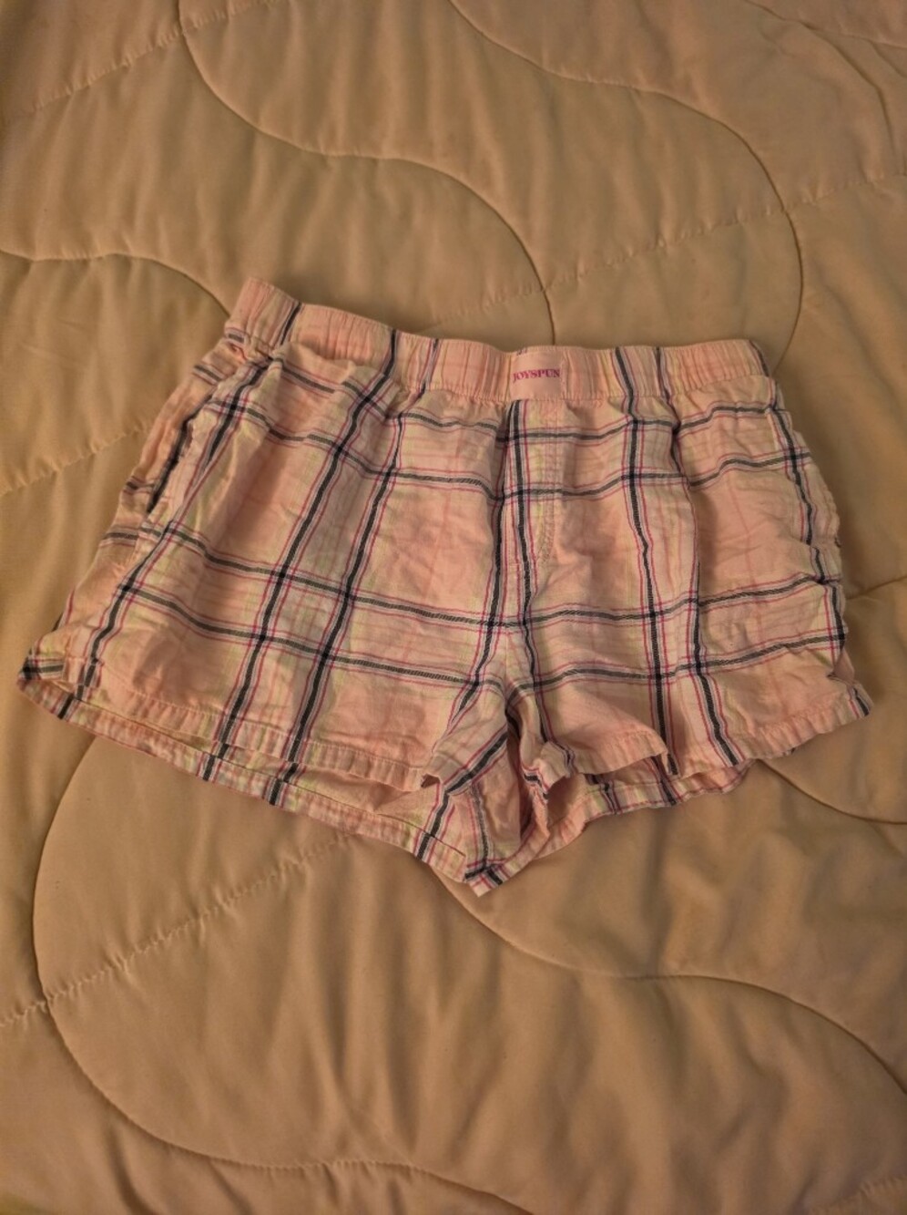 Women’s Pink Plaid Athletic Shorts with Elastic Waist